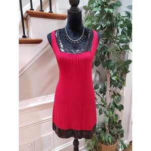 Express Womens Red Modal Sleeveless Square Neck Sequin Knee Length Dress Medium